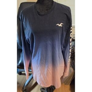 Hollister Men's Long Sleeve Blue To Pink Ombre T-Shirt Size Large